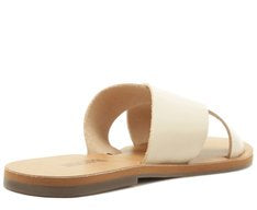 Rasteira Feminina Couro Branco com Tiras Cruzadas Minimalista