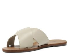 Rasteira Feminina Couro Branco com Tiras Cruzadas Minimalista