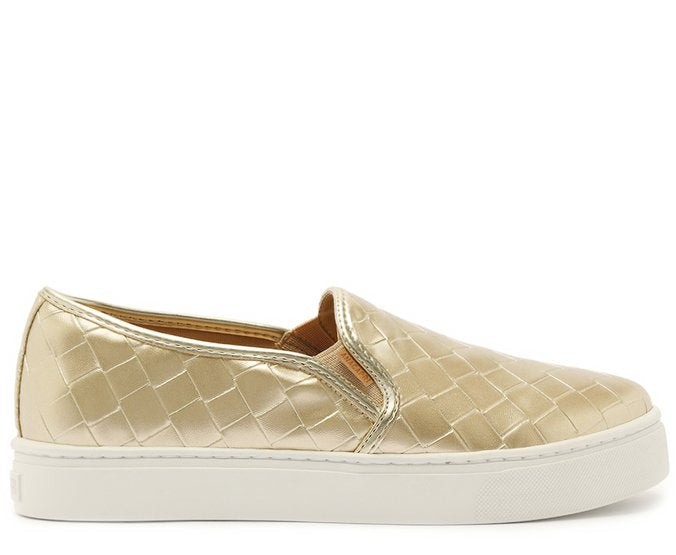 Tênis Slip On Sola Alta Liso Dourado