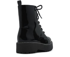 Bota Coturno Tratorada Verniz Preta Cano Curto Salto Baixo