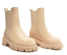 Bota Cano Médio Tratorada Nude com Elástico Lateral Confortável