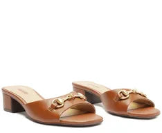 Sandália Mule Bridão Salto Bloco Marrom