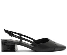Sapatilha Slingback Feminina Salto Bloco Baixo Ponta Verniz Preta Confortável