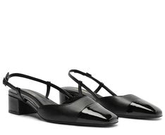 Sapatilha Slingback Feminina Salto Bloco Baixo Ponta Verniz Preta Confortável