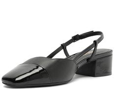 Sapatilha Slingback Feminina Salto Bloco Baixo Ponta Verniz Preta Confortável