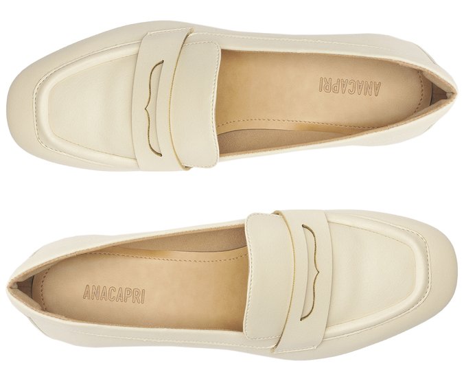 Mocassim Feminino Salto Bloco Loafer Branco Confortável