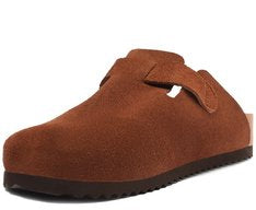 Mule Clog Acamurçada Couro Marrom com Maxi Fivela e Solado Tratorado
