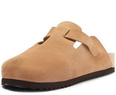 Mule Clog Acamurçada Couro Bege com Maxi Fivela Confortável