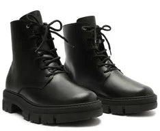 Bota Coturno Cano Curto Tratorada Lisa Preta