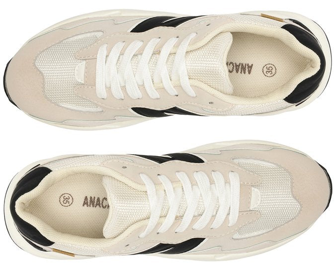 Tênis Sporty Mia Feminino Bege e Preto com Solado Esportivo Leve