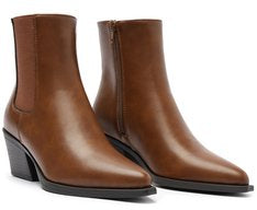 Bota Chelsea Salto Bloco Marrom Cano Curto Feminina Estilo