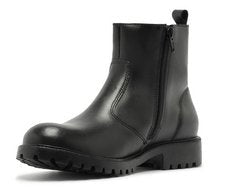 Bota Tratorada Feminina Cano Curto Couro Preto Salto Baixo