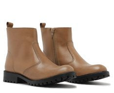 Bota Tratorada Feminina Couro Marrom Cano Curto Solado Flatform