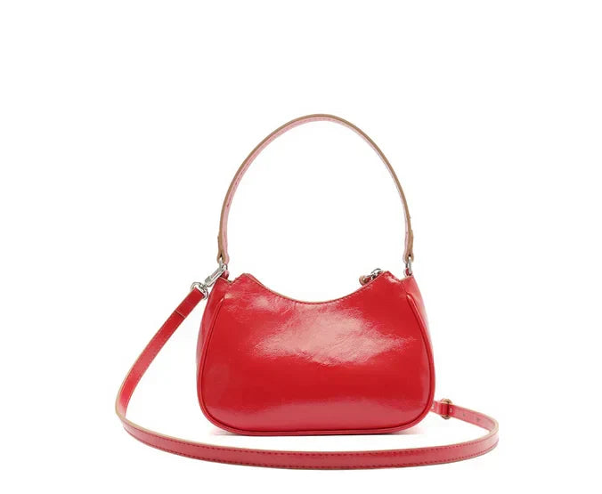 Bolsa Tiracolo Baguete Média Arredondada Verniz Vermelha