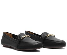 Mocassim Loafer Bridão Preto com Metal Torcido e Solado Emborrachado