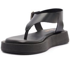 Sandália Papete Nina Preta com Salto Flatform Baixo e Maxi Fivela Elegante