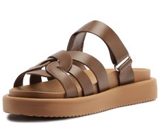Papete Feminina Tiras Entrelaçadas Couro Marrom Conforto Verão