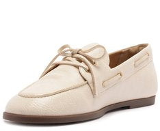 Mocassim Laço Boho Branco em Napa Texturizado com Solado Emborrachado