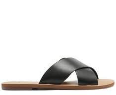 Rasteira Feminina Couro Preta com Tiras Cruzadas e Salto 1,5cm