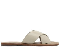 Rasteira Feminina Couro Branco com Tiras Cruzadas Minimalista