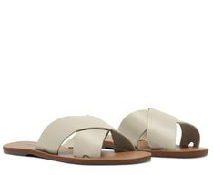 Rasteira Feminina Couro Branco com Tiras Cruzadas Minimalista