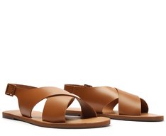 Rasteira Feminina Monocolor Tiras Cruzadas Couro Marrom Confortável