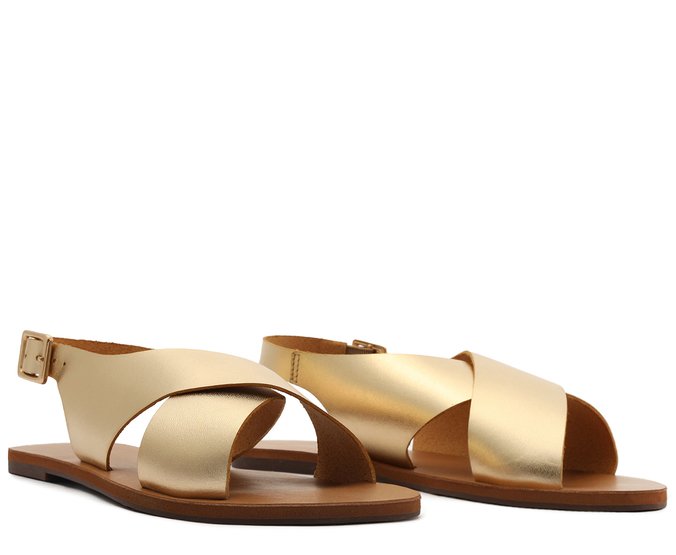 Rasteira Feminina Monocolor Tiras Cruzadas Couro Dourada Confortável