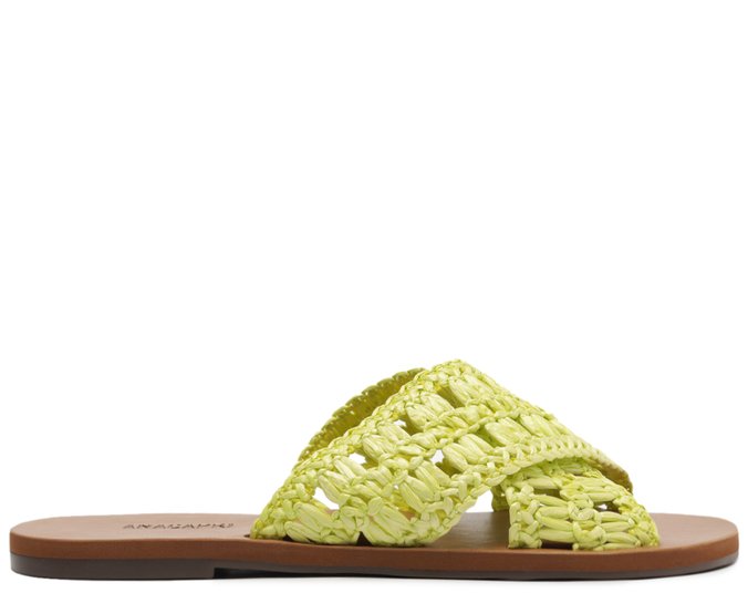 Rasteira Tiras Cruzadas Palha Verde Lemon