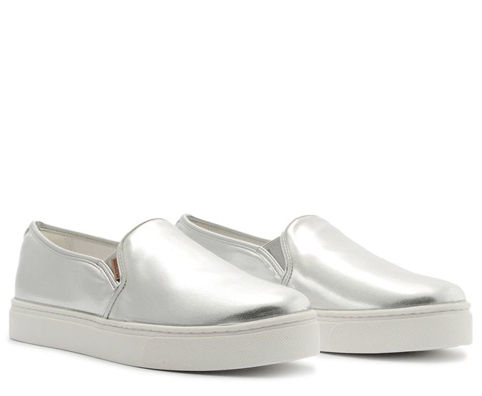 Tênis Slip On Sola Alta Liso Prata