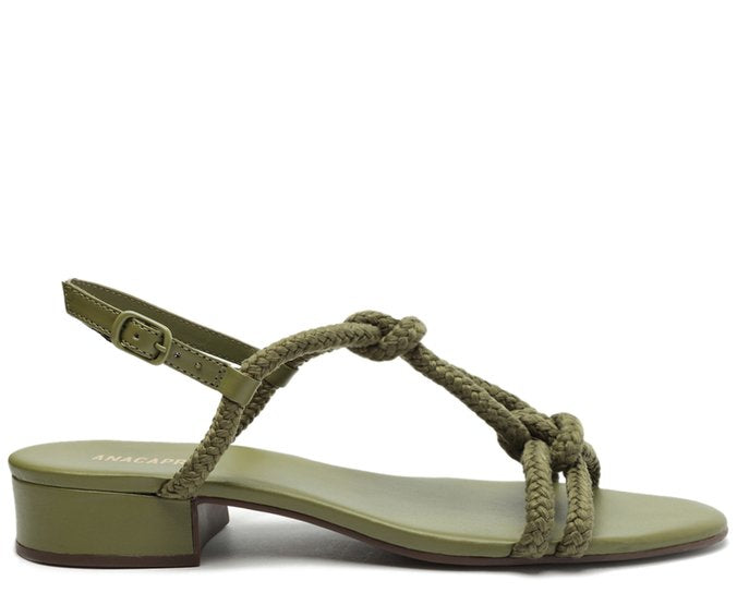 Sandália Salto Bloco Corda Nó Verde