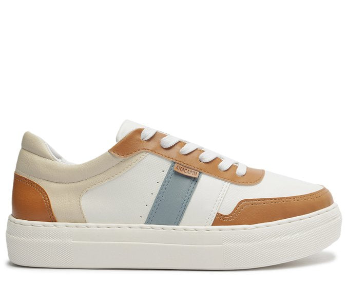 Tênis Robusto Recortes Branco e Azul