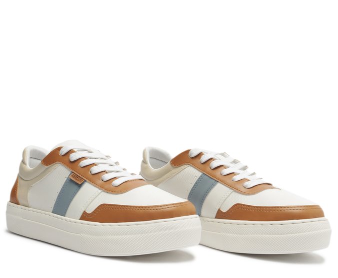 Tênis Robusto Recortes Branco e Azul