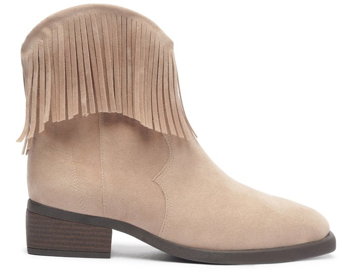 Bota Texana Feminina Bege com Franjas Detalhe Estilo Western