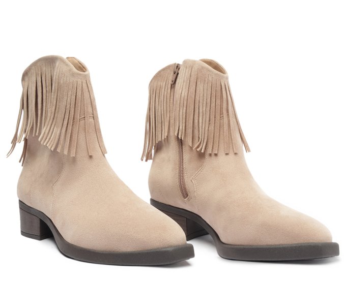 Bota Texana Feminina Bege com Franjas Detalhe Estilo Western