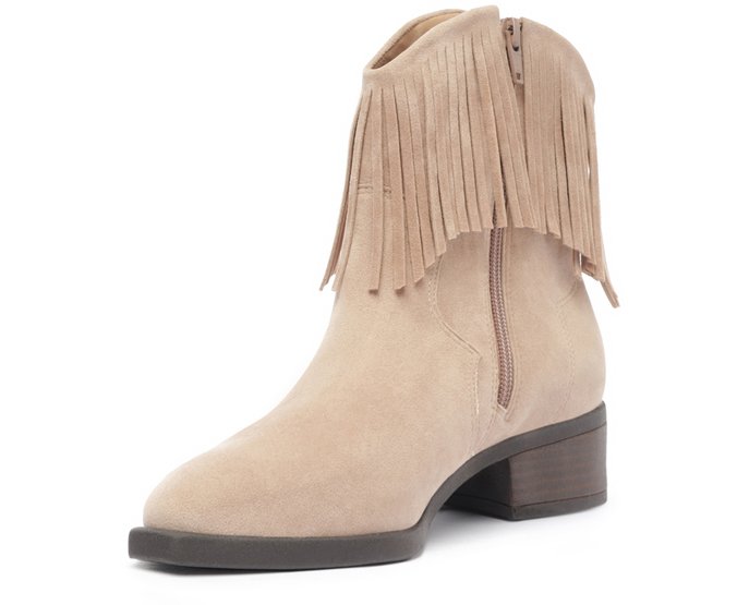 Bota Texana Feminina Bege com Franjas Detalhe Estilo Western
