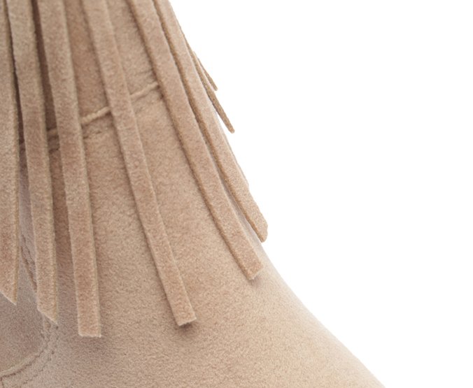 Bota Texana Feminina Bege com Franjas Detalhe Estilo Western
