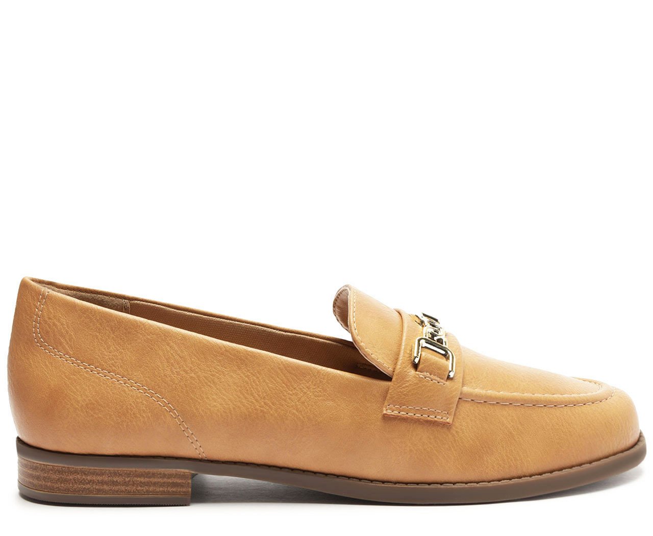 Mocassim Feminino Bridão Anacapri Bege com Salto Baixo e Detalhe Metálico