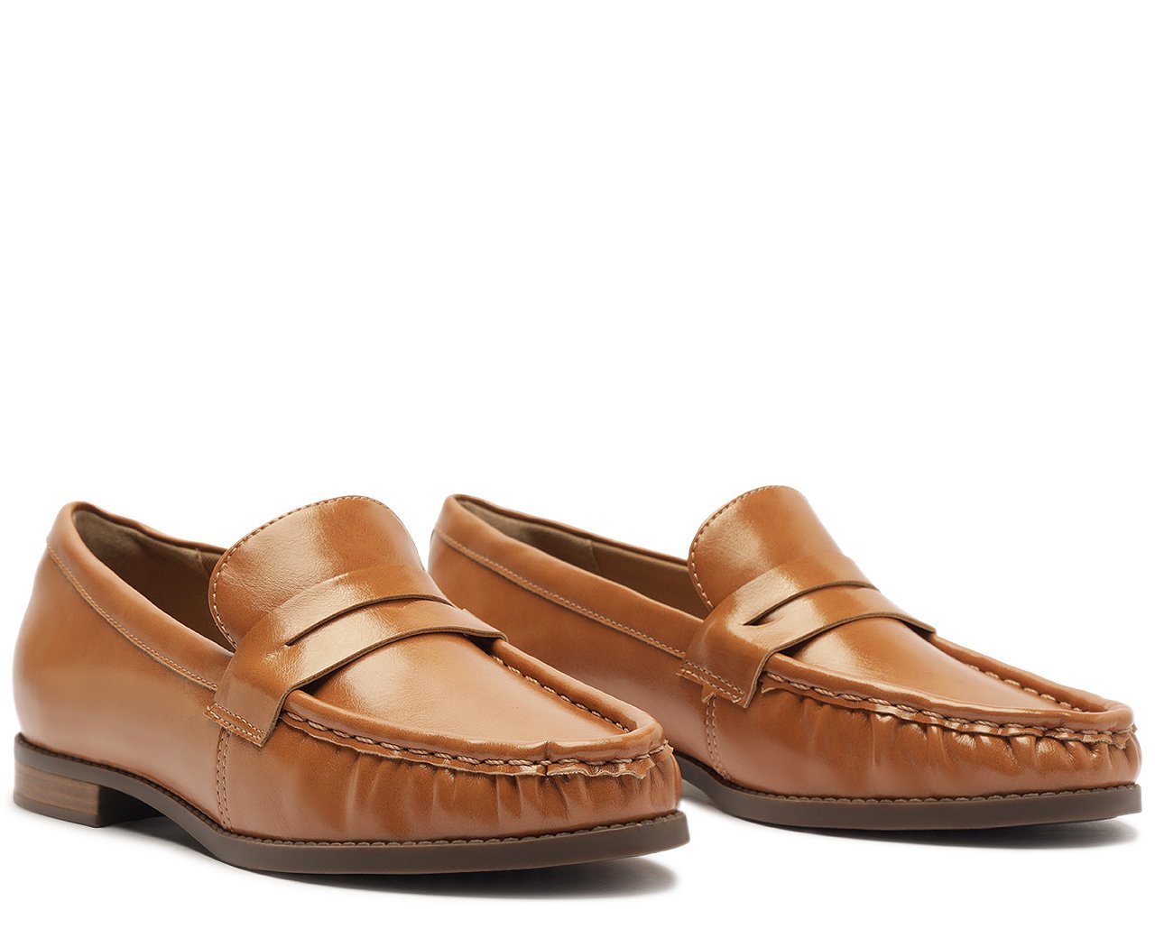 Mocassim Loafer Feminino Marrom Com Salto Rasteiro Confortável