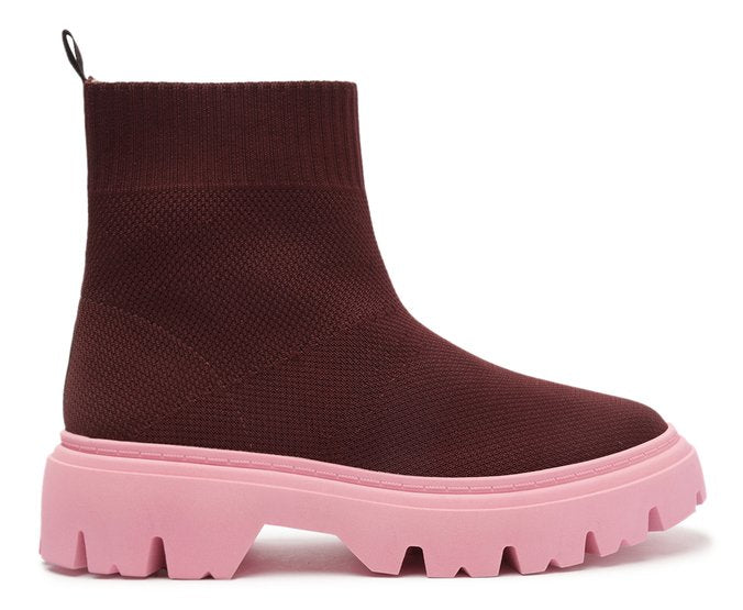 Bota Tratorada Cano Baixo Roxa Knit Solado Robusto Rosa