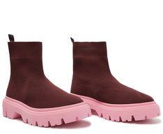 Bota Tratorada Cano Baixo Roxa Knit Solado Robusto Rosa