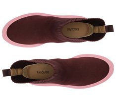 Bota Tratorada Cano Baixo Roxa Knit Solado Robusto Rosa