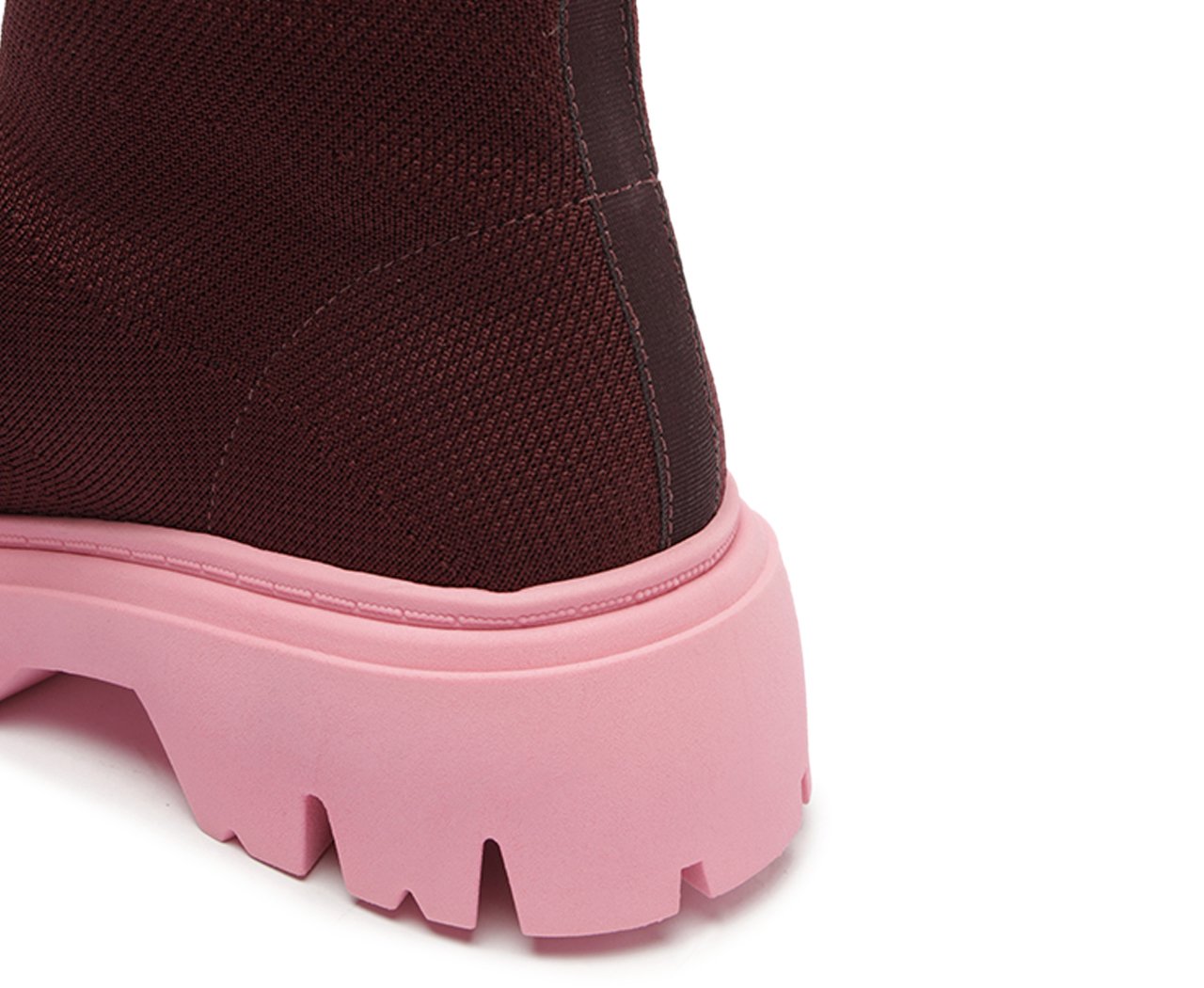 Bota Tratorada Cano Baixo Roxa Knit Solado Robusto Rosa