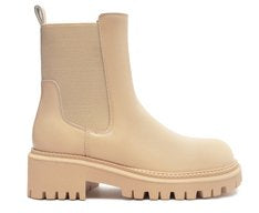 Bota Cano Médio Tratorada Nude com Elástico Lateral Confortável