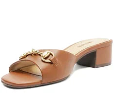 Sandália Mule Bridão Salto Bloco Marrom