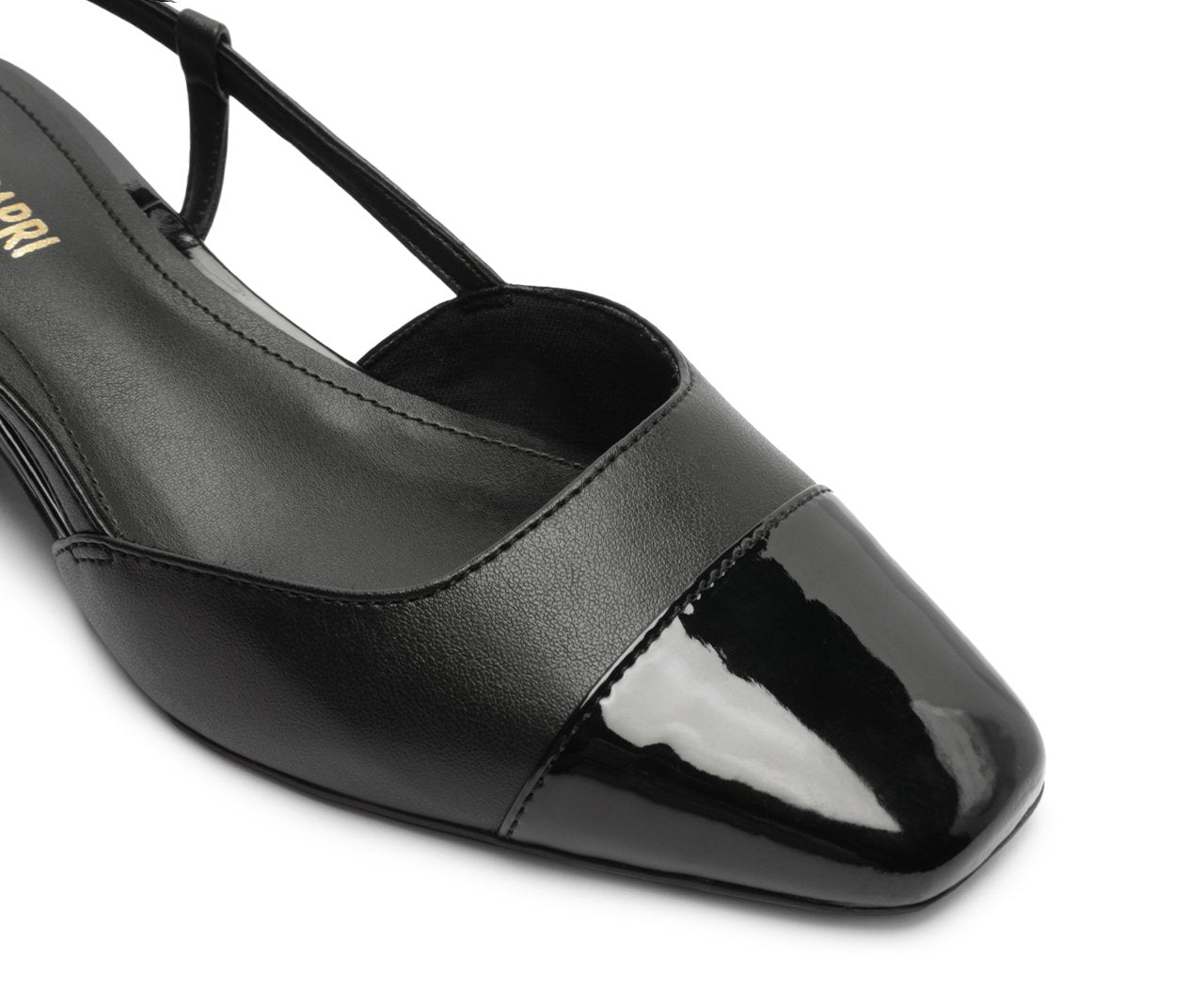 Sapatilha Slingback Feminina Salto Bloco Baixo Ponta Verniz Preta Confortável