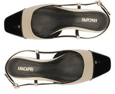 Sapatilha Slingback Feminina Salto Bloco Baixo Bege com Ponta Verniz Preta