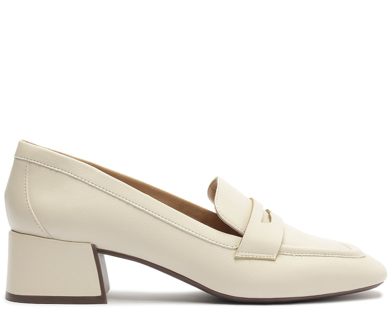 Mocassim Feminino Salto Bloco Loafer Branco Confortável