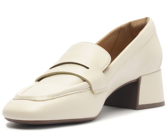 Mocassim Feminino Salto Bloco Loafer Branco Confortável