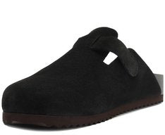 Mule Clog Acamurçada Feminina em Couro Preto com Maxi Fivela
