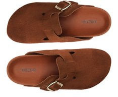 Mule Clog Acamurçada Couro Marrom com Maxi Fivela e Solado Tratorado